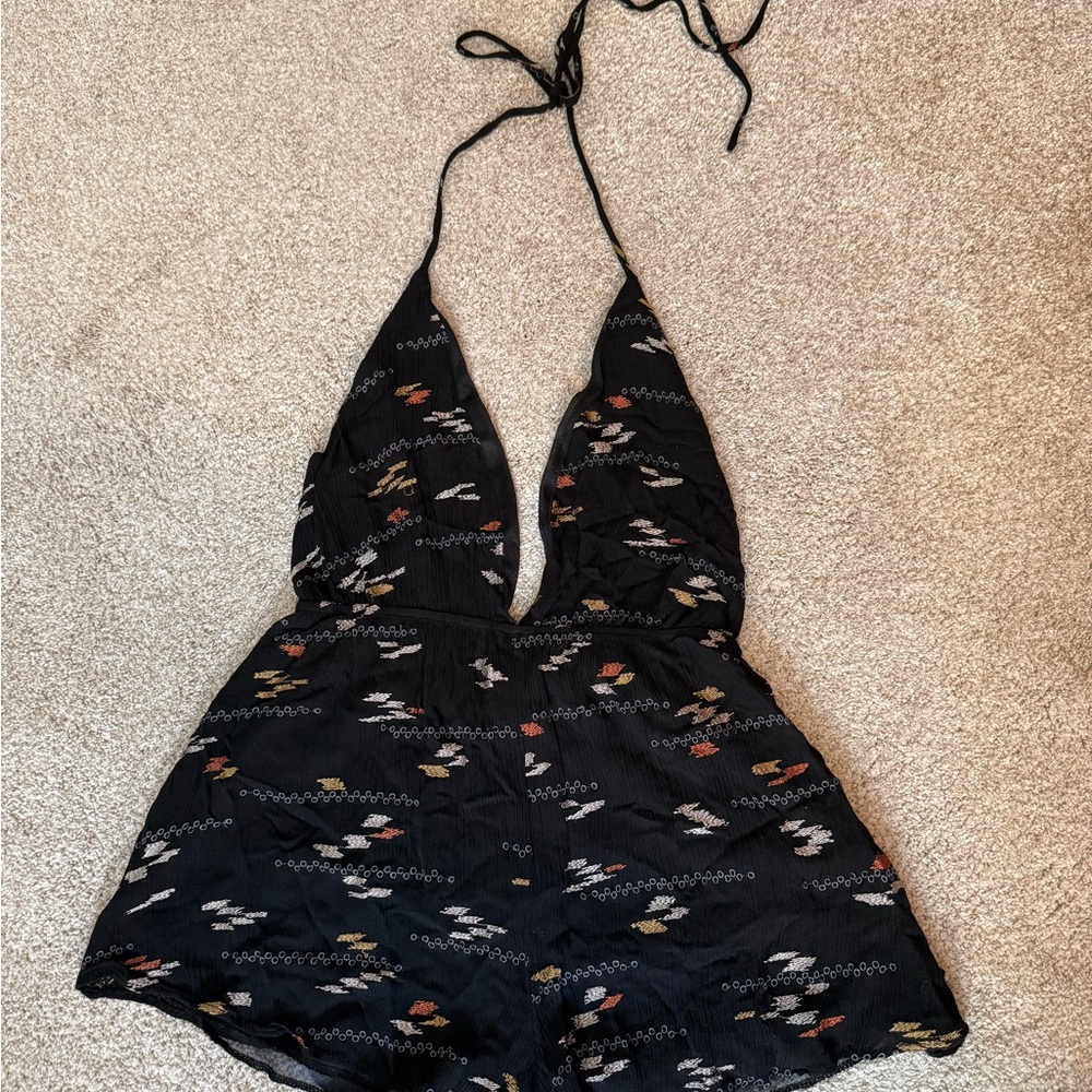 Black Patterned Shorts Romper - image 1